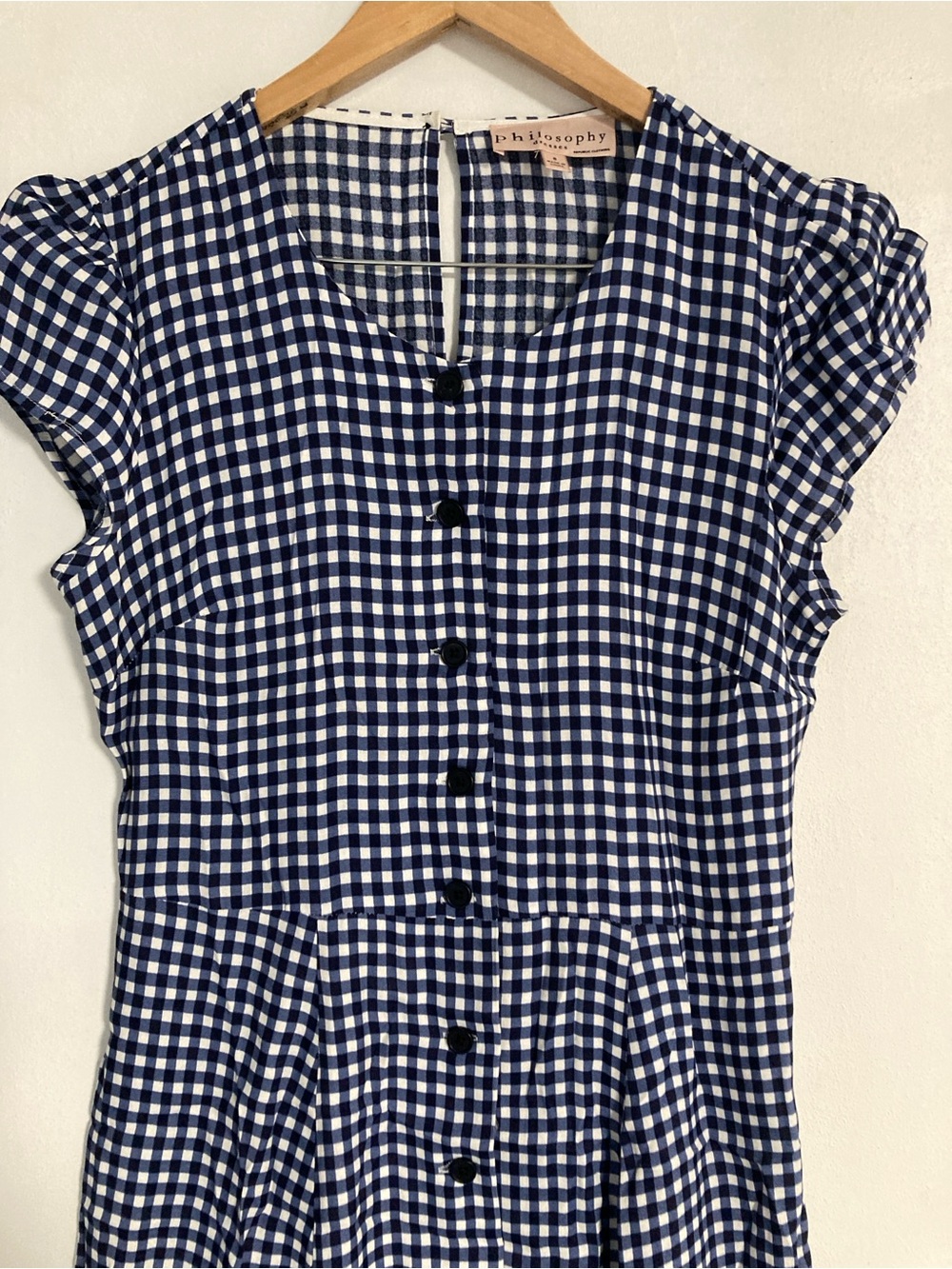 Philosophy Dress Women's Size 8 Gingham Plaid Blue White Midi Handkerchief - Picture 2 of 16